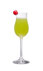 The Midori Slipper is a variation of the classic Japanese Slipper cocktail recipe. Made from Midori melon liqueur, tequila, triple sec and orange juice, and served in a chilled cocktail glass.