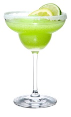 The Midorita cocktail is a modern variation on the classic Margarita cocktail. Made from Midori melon liqueur, silver tequila and sweet and sour mix, and served in a chilled margarita glass.