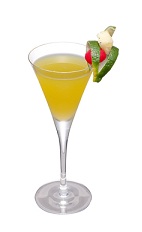 The Natural Stock cocktail is made from Yamazaki 10-year old whiskey, Midori melon liqueur, lemon juice, pineapple juice and banana liqueur, and served in a chilled cocktail glass.