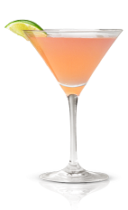 The New Amsterdam Cosmo is a pink colored cocktail made from New Amsterdam vodka, triple sec, lime juice and cranberry juice, and served in a chilled cocktail glass.