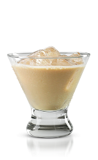 The New White Russian is a brown colored drink made from New Amsterdam vodka, coffee liqueur and heavy cream, and served over ice in a rocks glass.