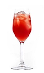 The Passionate Bishop cocktail recipe is made from 42 Below Passion vodka, passion fruit syrup, orange juice, lemon juice and red wine, and served over ice in a wine glass.