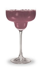 The Patriot Margarita is a cool purple cocktail made form Pucker Island Punch schnapps, raspberry schnapps, triple sec, tequila and club soda, and served in a chilled margarita glass.