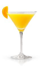 The Peach Sunrise is an orange colored cocktail made from New Amsterdam peach vodka, orange juice and pineapple juice, and served in a chilled cocktail glass.
