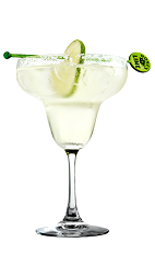 The Perfect Margarita is made from Rose's triple sec cordial, Rose's lime cordial and tequila, and served in a salt-rimmed margarita glass.