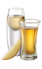 The Pickled Apple is a pair of shots made from Tuaca vanilla citrus liqueur, apple cider vinegar and apple juice, and served in chilled shot glasses.