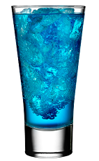 The Polar Bear is a chilly blue drink made from Rose's blue curacao cordial, vodka and Sprite or 7-Up, and served over ice in a highball glass.