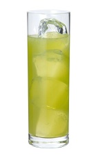 The Pomidori drink is made from Midori melon liqueur and apple juice, and served over ice in a collins or highball glass.