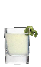 The Popped shot recipe is a clear colored drink made from Three Olives Loopy tropical fruit vodka, Three Olives bubble vodka and lime juice, and served in a shot glass.
