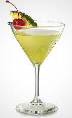 The Pride Martini recipe is made from Seagram's Pineapple Twisted gin, pineapple schnapps, apple schnapps and lemon-lime soda, and served in a chilled cocktail glass.