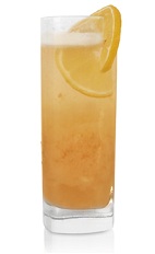 The Quince and Honey Fizz is an orange drink made from Patron tequila, quince syrup, lemon juice, honey, egg white and club soda, and served over ice in a highball glass.