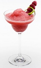 The Raspberry Disarita is a frozen summer delight. A red cocktail made from Disaronno, tequila, raspberry juice and margarita mix, and served in a chilled margarita glass.