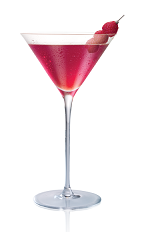 The Raz Clover Club cocktail is made from Stoli Razberi raspberry vodka, raspberries and simple syrup, and served in a chilled cocktail glass.