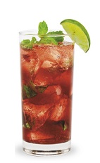 The Razz Mojito is a red colored drink made in the tradition of the classic mojito drink. Made from raspberry schnapps, light rum, simple syrup, lime juice, mint and club soda, and served over ice in a highball glass.