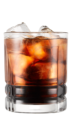The Ristretto & Coke drink is made from Galliano Ristretto liqueur and Coca-Cola, and served over ice in a highball glass.