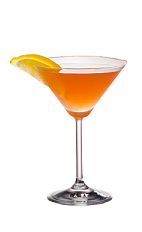 The Ruby Martini is an orange colored cocktail made from Smirnoff citrus vodka, triple sec, pink grapefruit juice, simple syrup and lemon, and served in a chilled cocktail glass.