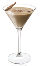 The Saharan Martini is a brown colored cocktail made from Amarula cream liqueur, hazelnut liqueur, vodka and chocolate, and served in a chilled cocktail glass.
