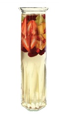 The Sangria Flora Carafe is a colorful drink made from St-Germain elderflower liqueur, white wine, peaches, strawberries, raspberries and grapes, and served from a pitcher or punch bowl.