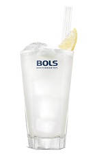 The Sensation Cocktail is a refreshing summer drink made from Bols Natural Yoghurt liqueur, blueberry schnapps and lemonade, and served over ice in a highball glass.