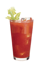 The Simple Bloody Mary is a red-colored drink made from Smirnoff vodka, Bloody Mary mix, lime and celery, and served over ice in a highball glass.