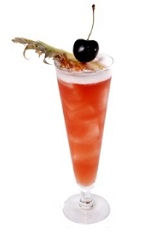 The Singapore Italian Sling cocktail is an orange colored drink recipe made from Luxardo gin, cherry liqueur, triple sec, Benedictine, pineapple juice, lime juice, bitters and grenadine, and served over ice in a Collins glass.