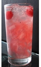 The Sparkling Black Cherry Cooler is a red colored drink made from Effen black cherry vodka, sour mix, cranberry juice, club soda and maraschino cherries, and served over ice in a highball glass.