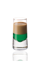 The Springbok is a green and brown colored shot made from green creme de menthe and Amarula cream liqueur, and served in a chilled shot glass.