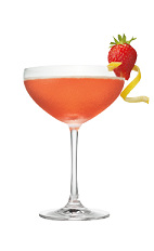 The Strawberry Shortcake Martini is a peach colored cocktail made from Smirnoff Iced Cake vodka, amaretto liqueur, lemonade and strawberries, and served in a chilled cocktail glass.