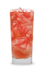 The Strawberry Temple is a red drink made from Pucker strawberry schnapps, light rum, 7-Up and grenadine, and served over ice in a highball glass.