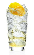 The Sun Kissed Citrus is a clear colored drink made from Malibu Sunshine coconut citrus rum, lemon-lime soda and lemon, and served over ice in a highball glass.