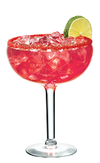 The Superfruit Margarita is a red colored cocktail made from Lunazul reposado tequila, PAMA pomegranate liqueur, Veev acai liqueur, sweet & sour mix and lime juice, and served over ice in a chilled margarita glass.