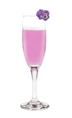 The Dash is a pink cocktail made from Hpnotiq Harmonie, champagne, gin and lemon juice, and served in a chilled champagne flute.