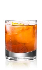 The Patron Old Fashioned is an orange drink made from Patron tequila, simple syrup and bitters, and served over ice in a rocks glass.
