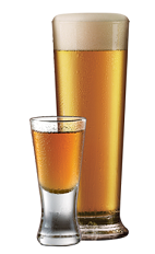 The Tuaca Brew is a combination of Tuaca vanilla citrus liqueur and pilsner beer, and served in a shot glass and beer glass.