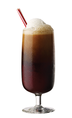 The Tuaca and Root Beer is a frothy brown cocktail made from Tuaca vanilla citrus liqueur, root beer and ice cream, and served in a parfait glass.