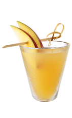 The Tuscan Spice is a spicy yellow shot made from Tuaca vanilla citrus liqueur, mango nectar, lemon juice, cayenne pepper and mango slices, and served in a chilled shot glass.
