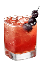 The Velvet Dream drink is made from Chambord flavored vodka, vanilla liqueur, grapefruit juice, cinnamon syrup, pomegranate juice and raspberries, and served over ice in an old-fashioned glass.