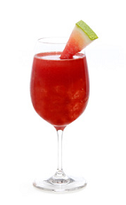 The Watermelon Wave is a red colored punch recipe made from Gran Gala Triple Orange liqueur, Corazon silver tequila, maraschino liqueur, watermelon juice, pomegranate juice and lemon juice, and served from a pitcher in glasses garnished with watermelon wedges. Recipe serves 6.