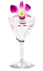 The Xellent Flower Power cocktail recipe is made from Xellent gin, dry vermouth and orchid syrup, and served shaken in a chilled cocktail glass.