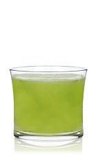The Younger Spice is a green drink made from Patron tequila, lime juice, simple syrup, jalapeno pepper and green chartreuse, and served in a rocks glass.