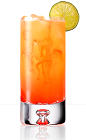 The 901 AM cocktail is an orange colored drink made from 901 Silver tequila, orange juice and grenadine, and served over ice in a highball glass garnished with a lime slice.