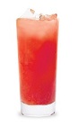 The Bahama Mama is a tropical red drink made from banana liqueur, coconut schnapps, rum, grenadine, orange juice and pineapple juice, and served over ice in a highball glass.