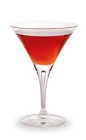 The Baked Strawberry-tini is a red cocktail made from strawberry schnapps, bourbon and vanilla liqueur, and served in a chilled cocktail glass.