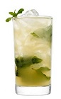 The Beyond Compear drink recipe is made from 42 Below Kiwi vodka, amaretto, pear juice and mint, and served over ice in a highball glass.