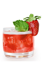The Black Cherry Bouquet is a red colored drink made from Effen black cherry vodka, elderflower liqueur, strawberries and lime juice, and served over ice ina  rocks glass.