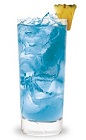 The Blue Hawaiian is a classic tropical blue drink made from blue curacao, vodka, pineapple juice and sour mix, and served over ice in a highball glass.