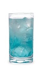 The Blue Mountain Punch is a blue drink made from Pucker Island Punch schnapps, citrus vodka and lemon-lime soda, and served over ice in a highball glass.