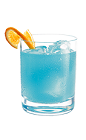 The Blue Orchid is a blue drink made from Hpnotiq liqueur, vanilla vodka, orange juice and club soda, and served over ice in a rocks glass.
