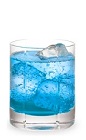 The Blues on the Rocks is a blue drink made from peach schnapps, blue curacao and club soda, and served over ice in a rocks glass.