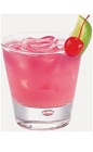 The Blushing Bride is a pink colored wedding drink recipe made from Burnett's pink lemonade vodka, PAMA pomegranate liqueur, sugar and lime, and served over ice in a rocks glass.